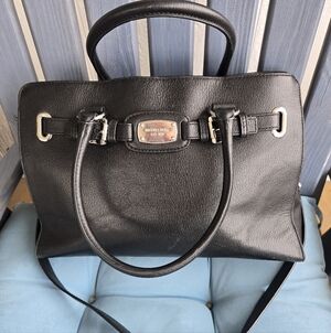 Michael Kors Hamilton Black Leather Large Handbag w/ Silver Hardware 14.25x11x5
